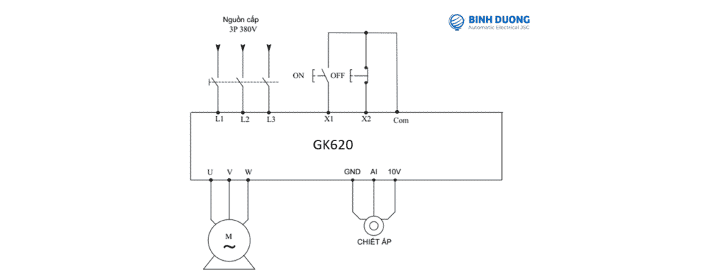 Sơ đồ đấu dây biến tần GTAKE GK620 cho quạt công nghiệp