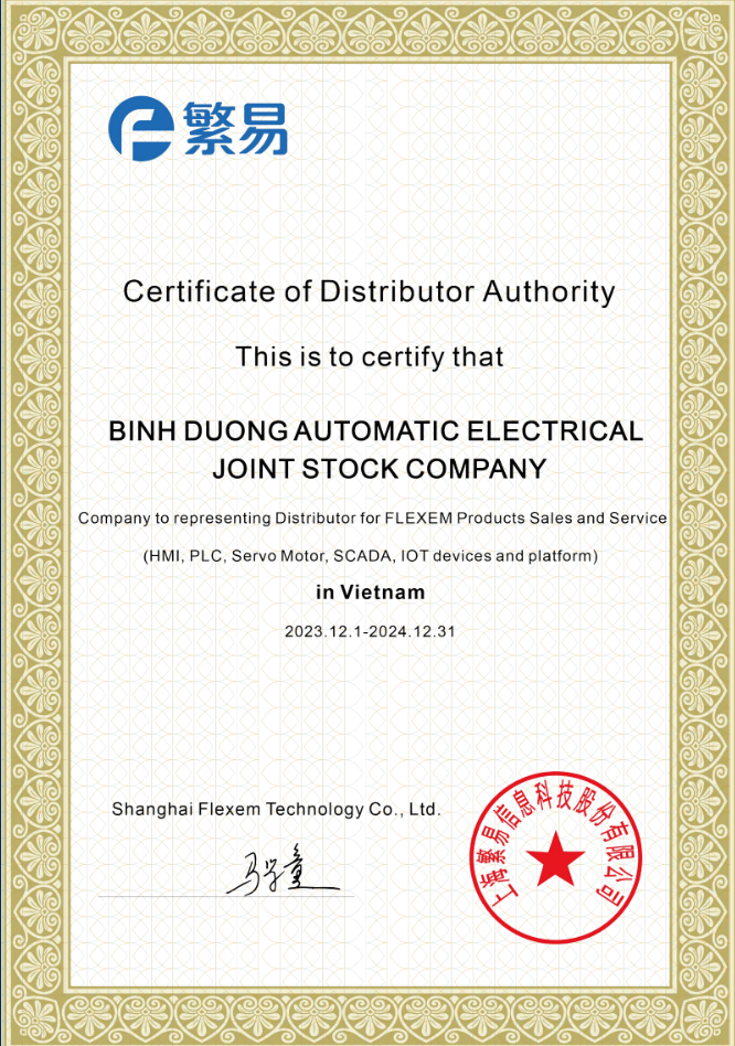 Giấy chứng nhận Bình Dương AEC là nhà phân phối độc quyền các sản phẩm Flexem Việt Nam
