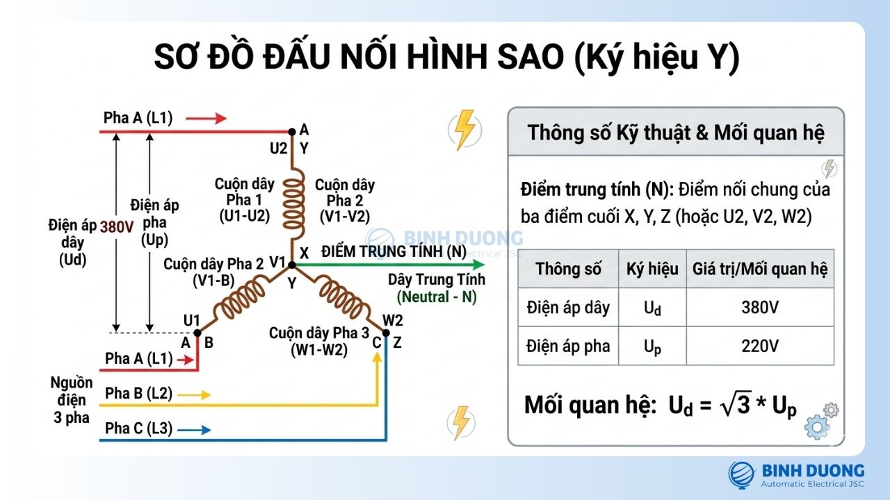 đấu nối điện 3 pha hình sao