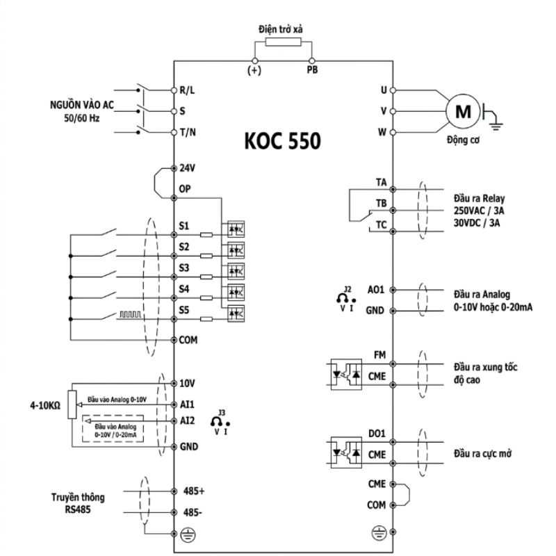 sơ đồ đấu nối biến tần KOC550