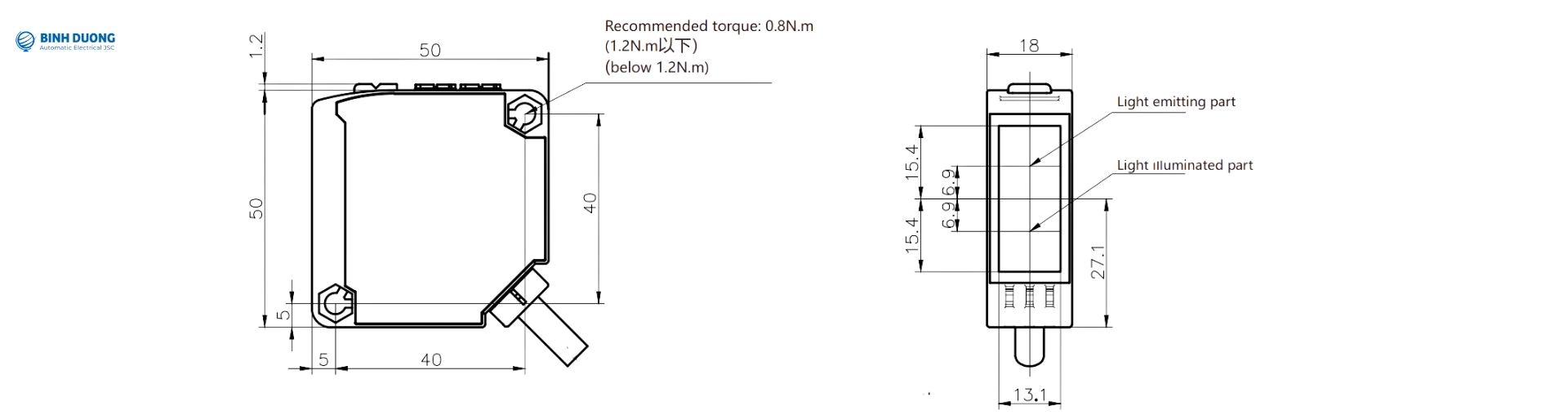 Kích thước cảm biến quang điện phản xạ khuếch tán CPK-DF1M